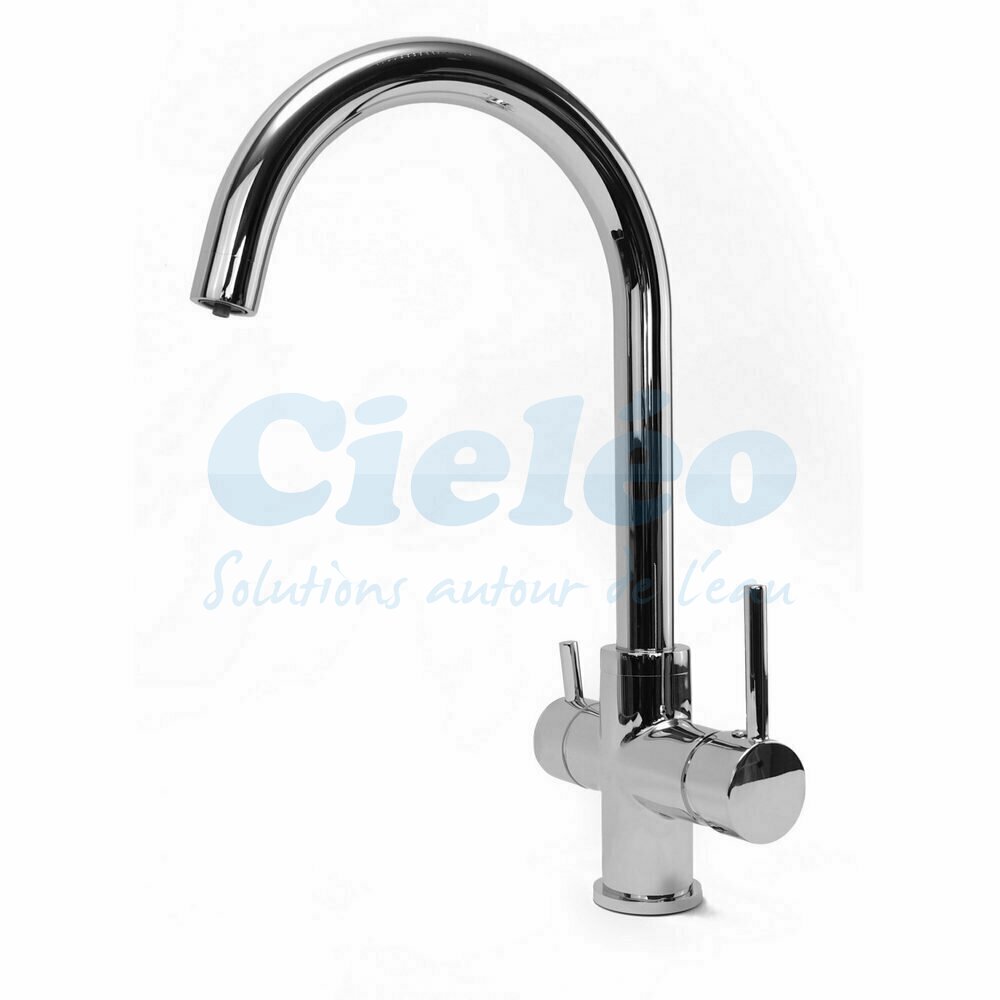 Robinet 3 voies chrom&eacute; col de cygne Gliano BR301-C