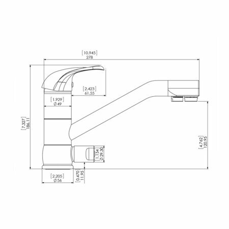 Dimensions robinet 3 voies classique chrom