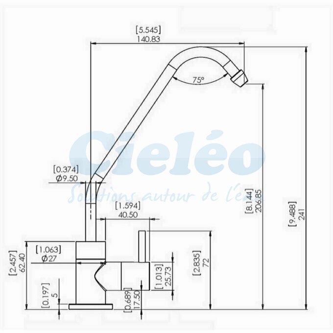 Dimensions du robinet standard Hydropure