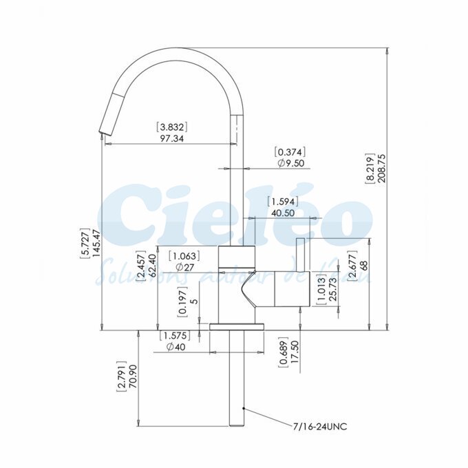 Dimensions du robinet court pour osmoseur et filtre  eau