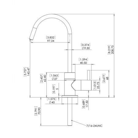 Dimensions du robinet court pour osmoseur et filtre  eau