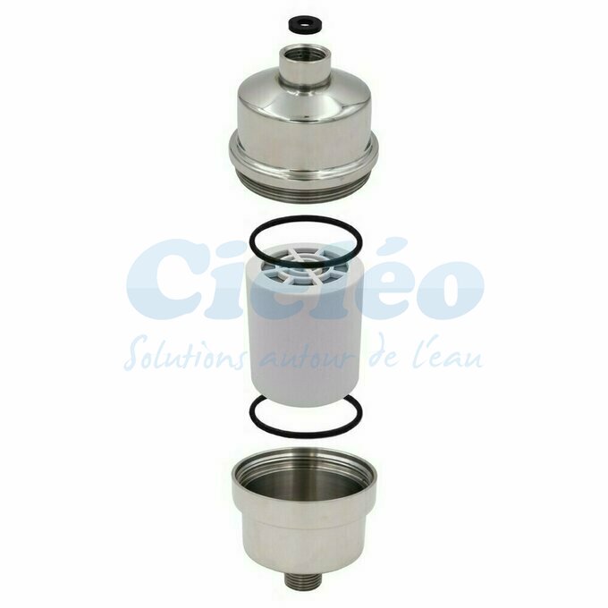 Vue clate filtre douche inox