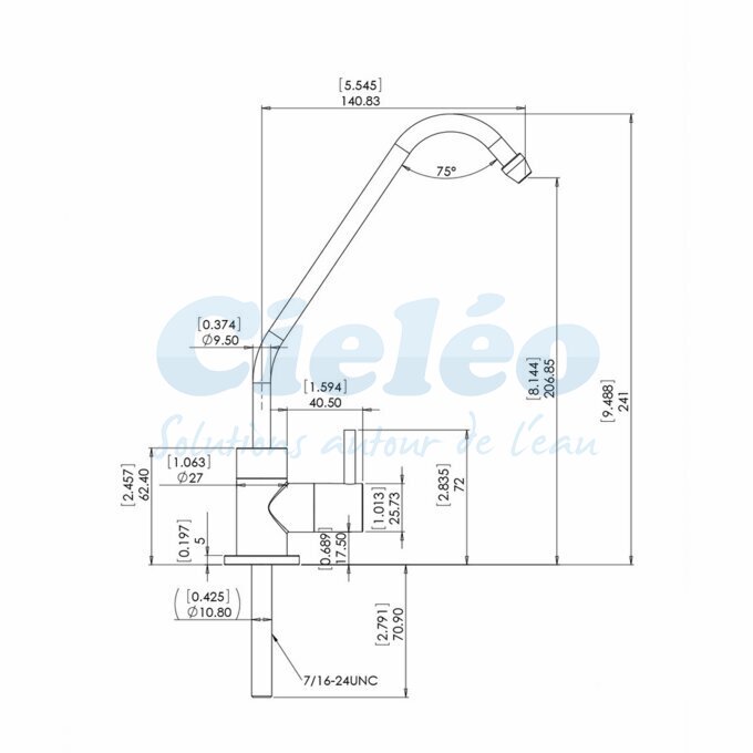 Dimensions du robinet standard Hydropure