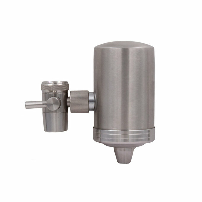Vue clate filtre sur robinet Hydropure Serenity Inox