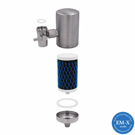 Vue clate filtre sur robinet Hydropure Serenity Inox EM-X