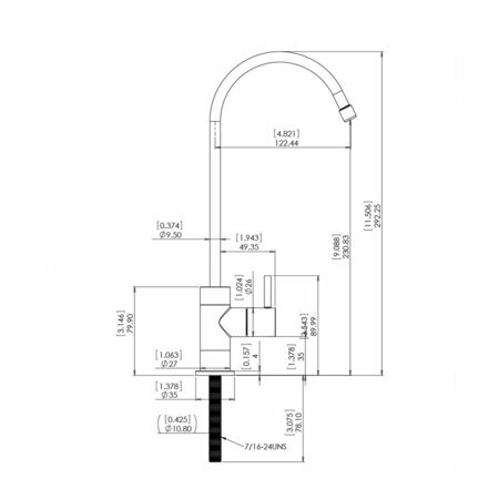 Dimensions du robinet haut pour osmoseur et filtre  eau