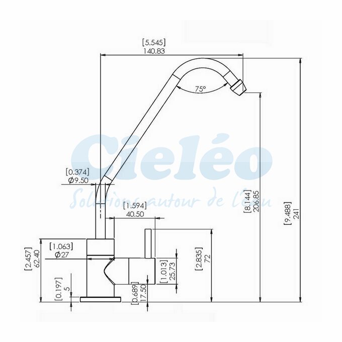 Dimensions du robinet standard Hydropure