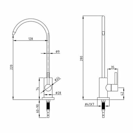 Dimensions Robinet longue porte Inox