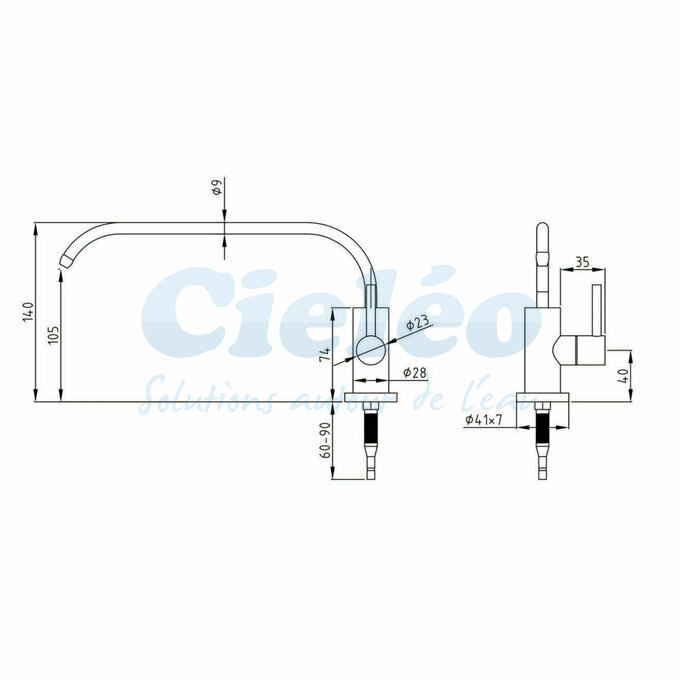 Dimensions du robinet ultra bas inoxe  eau