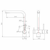 Dimensions robinet 3 voies 90 Inox 304