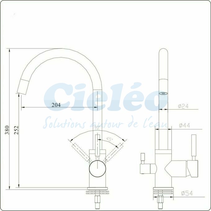 Dimensions robinet 3 voies Gliano BR301